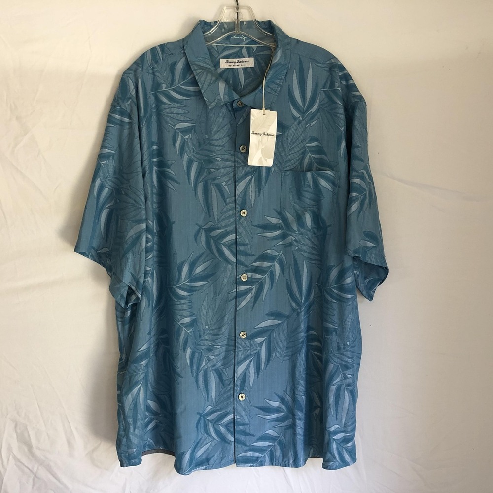 Tommy Bahama Coconut Point Shirt Mens 3XL Blue Leaf Short Sleeve Button Front